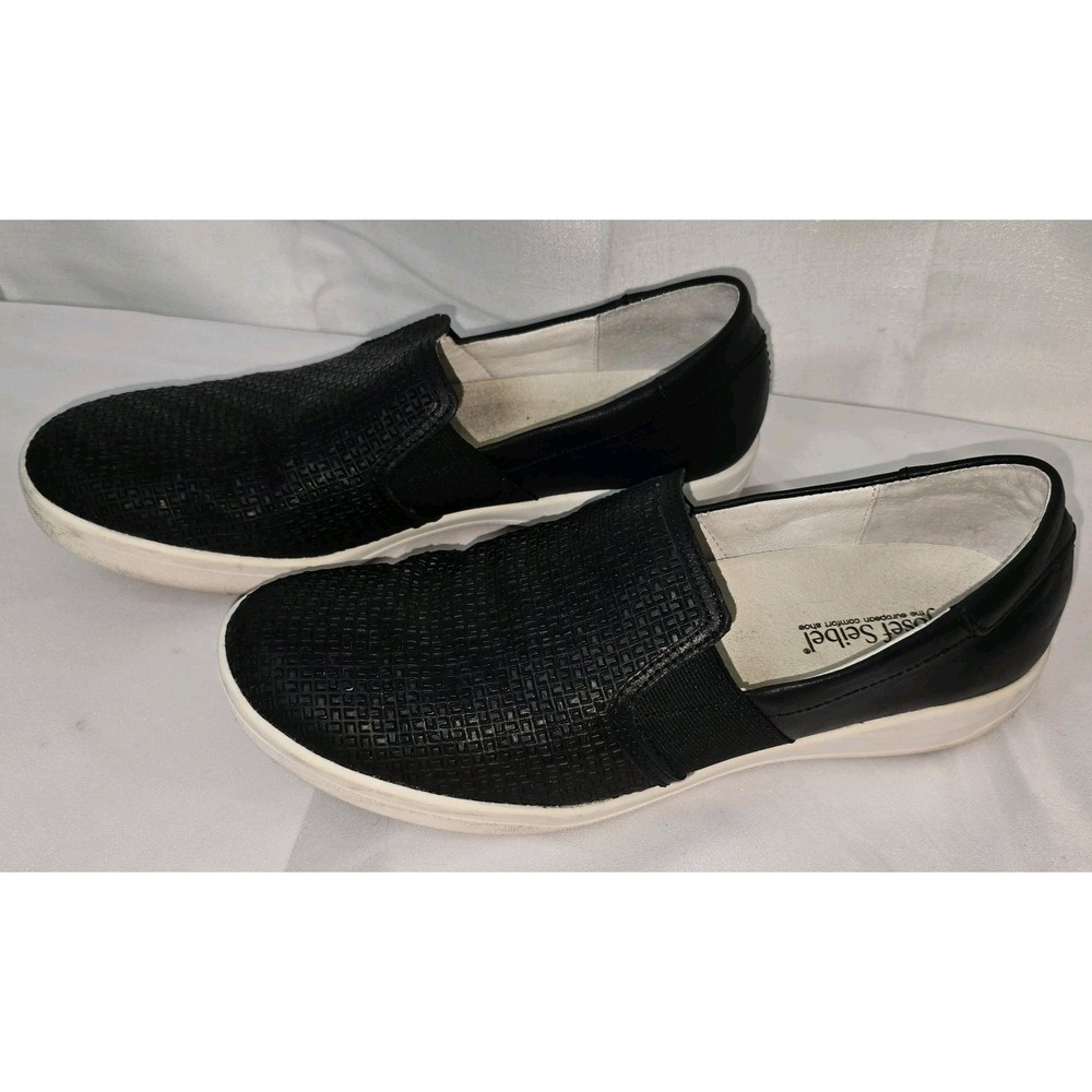 Josef Seibel Black Leather Textured Slip On Sneakers Womens 41 Walking Shoe
